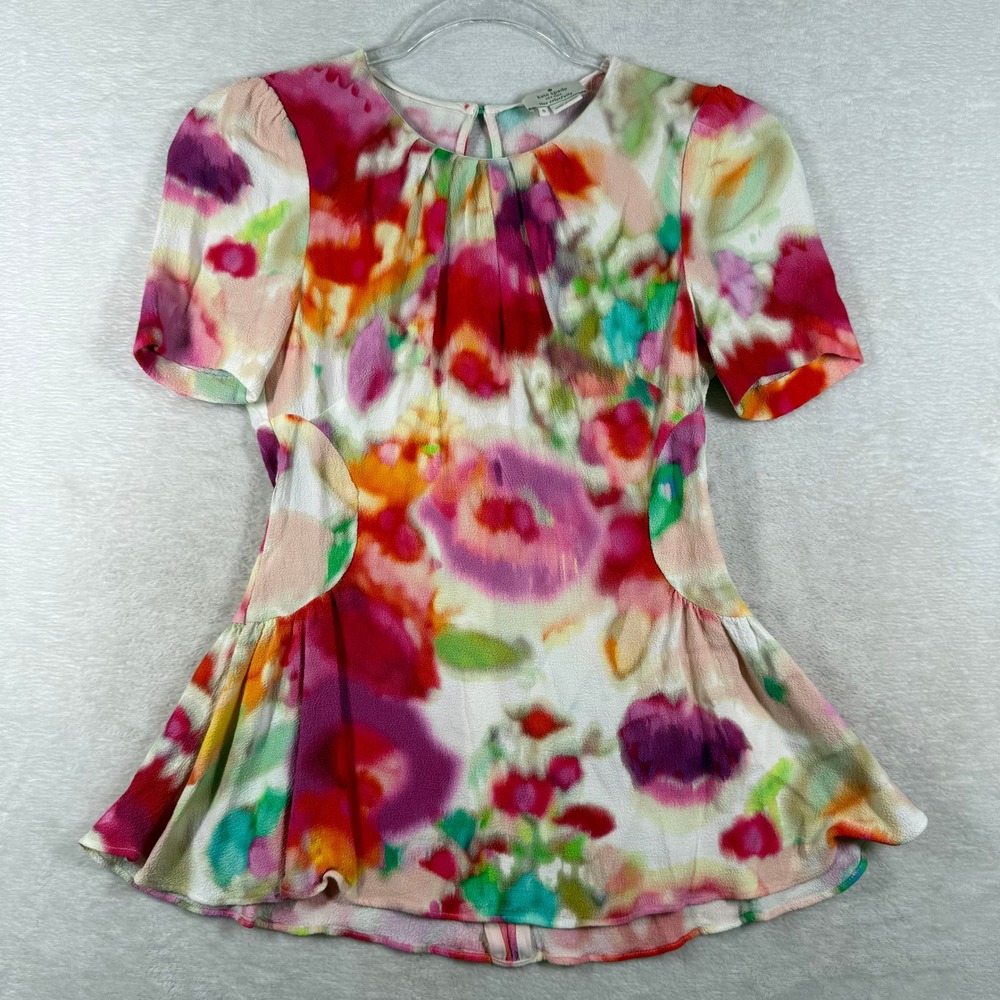 Kate Spade New York Watercolor Floral Peplum Blouse Womens 0 OUMU0312